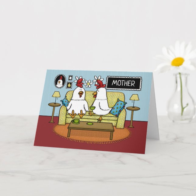 Carte Fête des mères de fille Deux poules sur le canapé (Petite plante)
