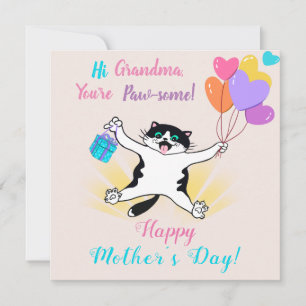 Carte Fête des mères de grand-mère mignonne Kitty Ballon