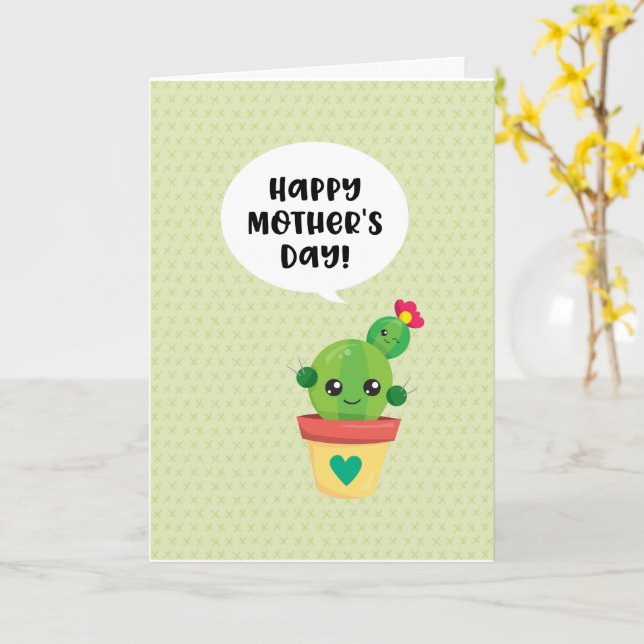 Carte Fête des mères de la famille Cute Kawaii Cactus (Fleur jaune)