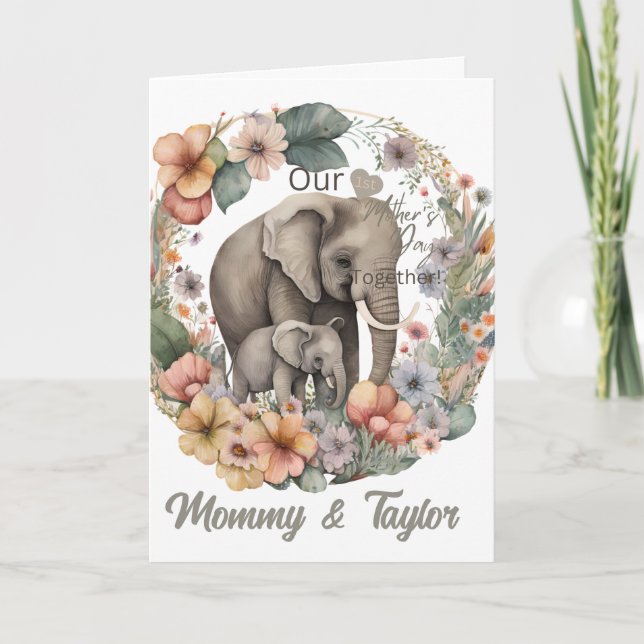 Carte Fête des mères de l'Eléphant Aquarelle (Devant)