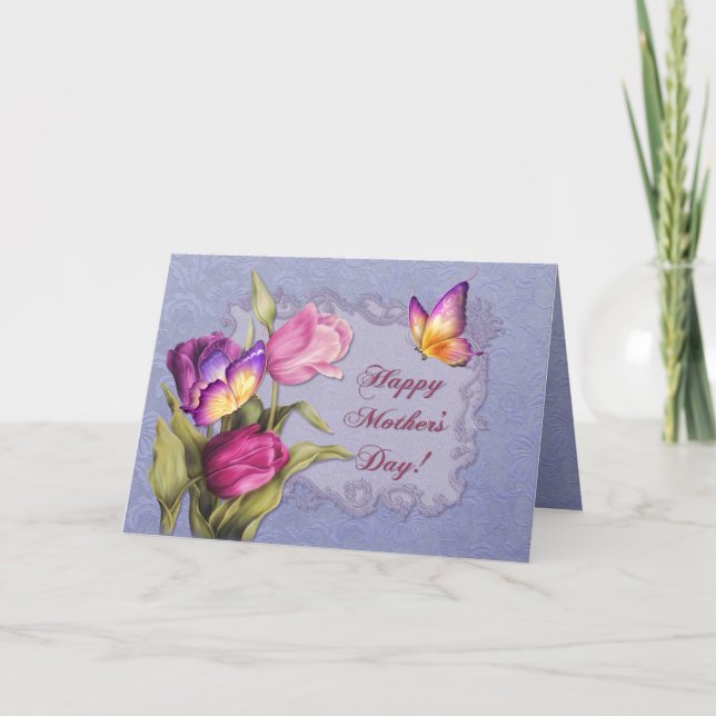 Carte Fête des mères de tulipes et papillons (Devant)