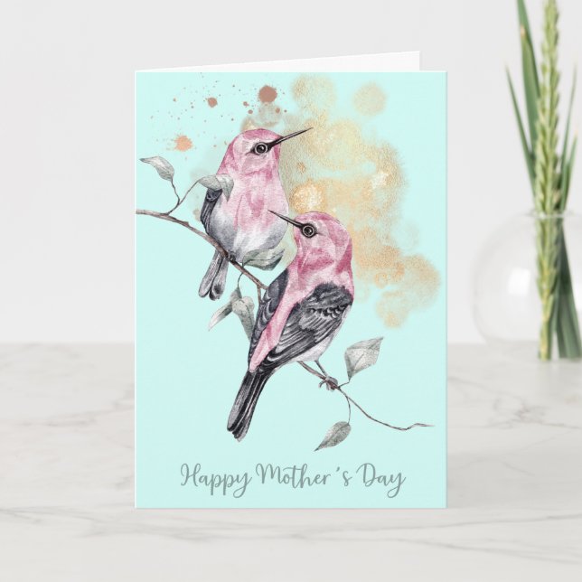 Carte Fête des mères des colibris roses et Turquoises (Devant)