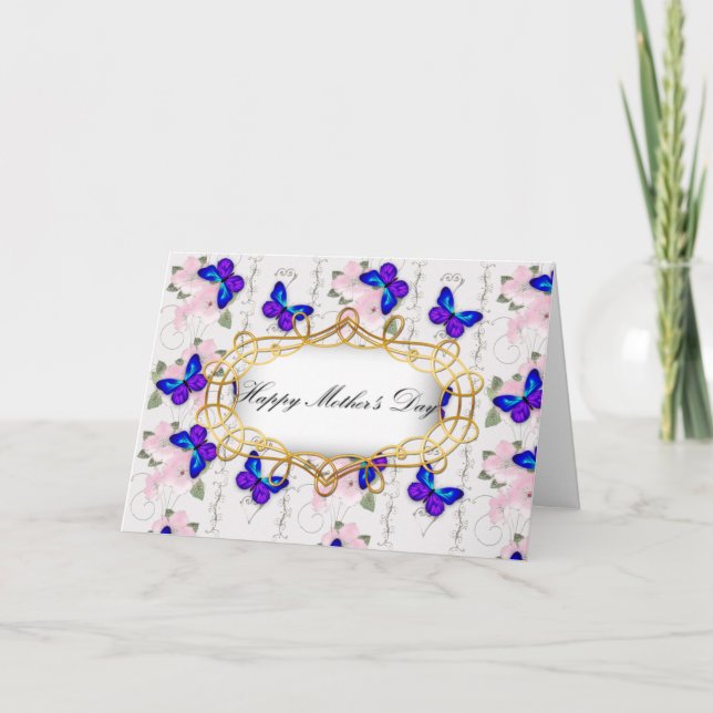 Carte Fête des mères des papillons bleus (Devant)