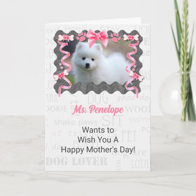 Carte Fête des mères du chien en rose et gris (Devant)