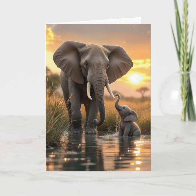 Carte Fête des mères Eléphant avec bébé (Devant)