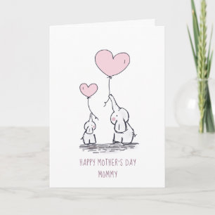 Carte Fête des mères Eléphants Maman et bébé