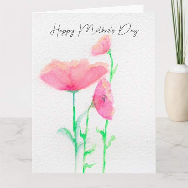Carte Fête des Mères en Aquarelle rose (Devant)