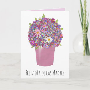 Carte Fête des Mères Espagnole joyeuse Bouquet rose