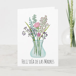 Carte Fête des Mères Espagnole joyeuse Bouquet rose