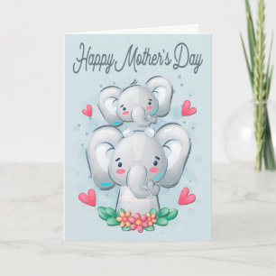 Carte Fête des mères et des enfants éléphants