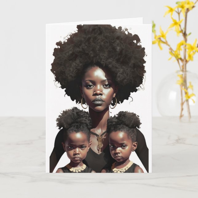 Carte Fête des mères et jumeaux afro-américains (Fleur jaune)