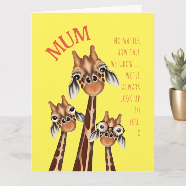 Carte Fête des Mères - Famille Giraffe Douce (Petite plante)