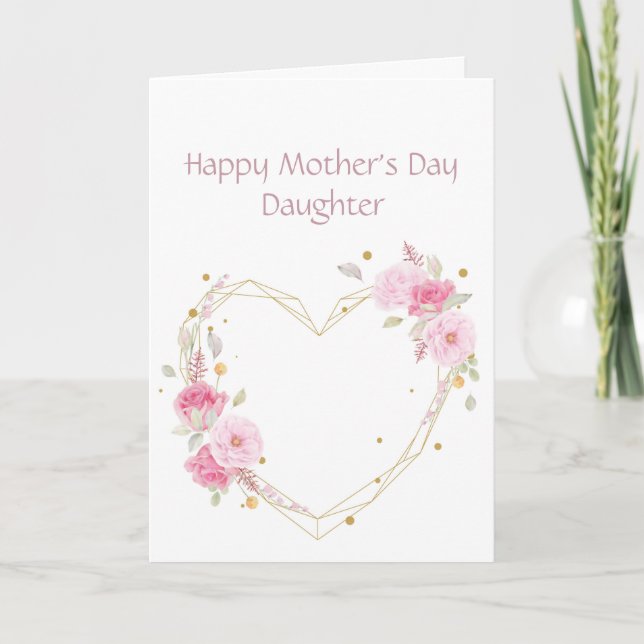 Carte Fête des Mères Fille Coeur rose Fleur (Devant)