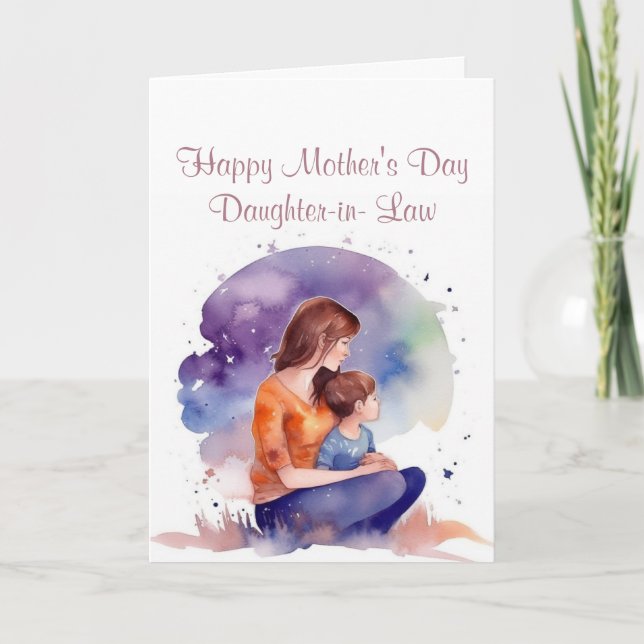 Carte Fête des mères Fille en droit Aquarelle (Devant)