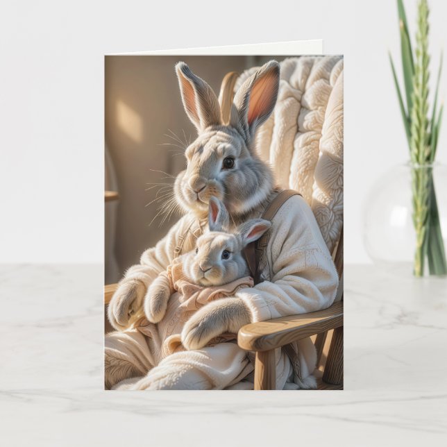 Carte Fête des mères lapin et lapin bébé (Devant)