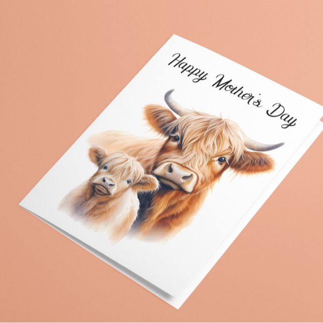 Carte Fête des mères Mama Highland Vache and Calf (Créateur téléchargé)