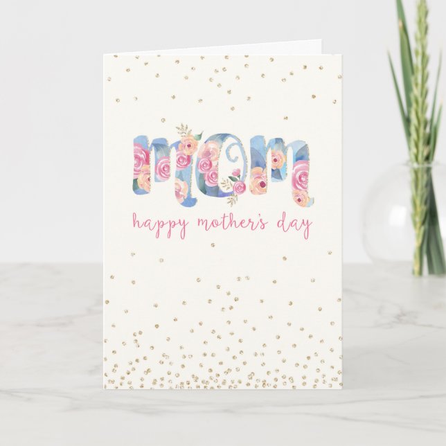 Carte Fête des mères Maman Texte dans un joli motif flor (Devant)