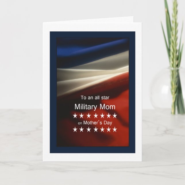Carte Fête des Mères - Mère Militaire - Drapeau USA + Po (Devant)