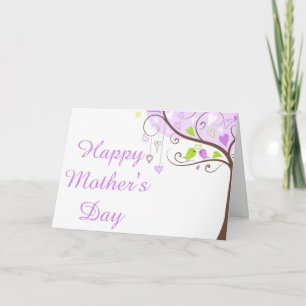 Carte Fête des Mères oiseau floral violet et vert