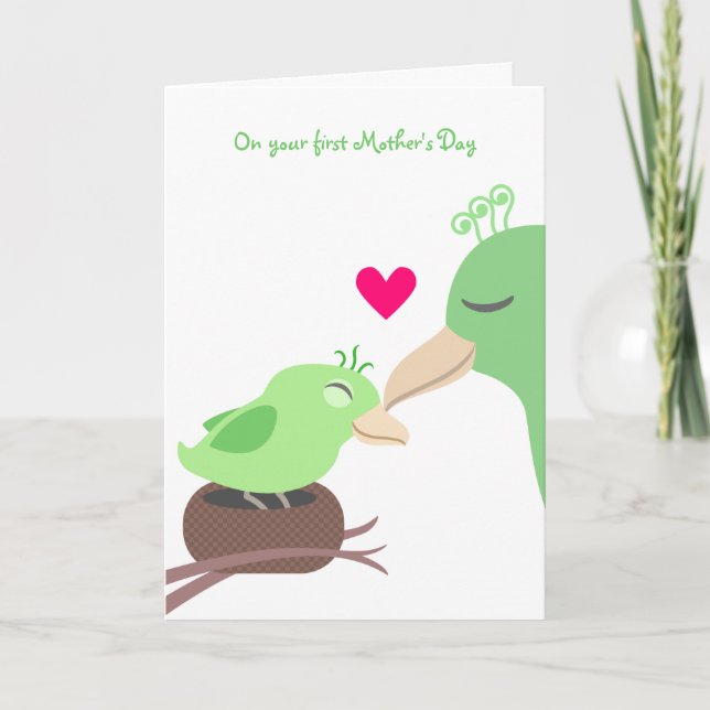 Carte Fête des mères - Oiseaux verts (Devant)