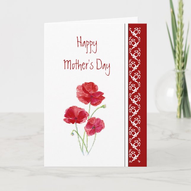 Carte Fête des Mères, Poème Red Poppies Fleurs du Jardin (Devant)