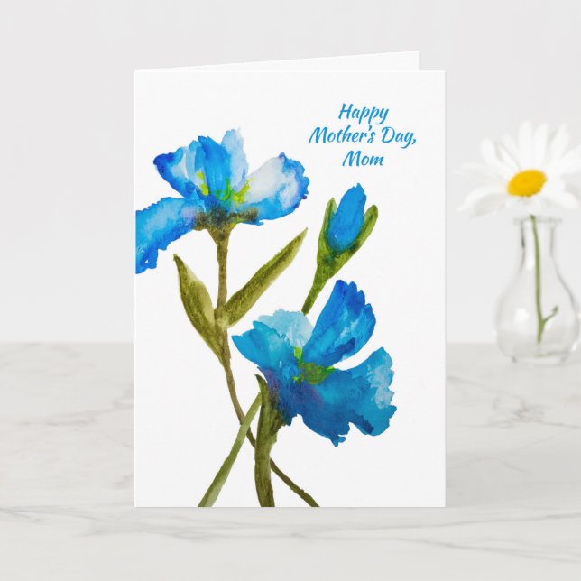 Carte Fête des mères pour la mère Aquarelle bleue Iriss (Petite plante)