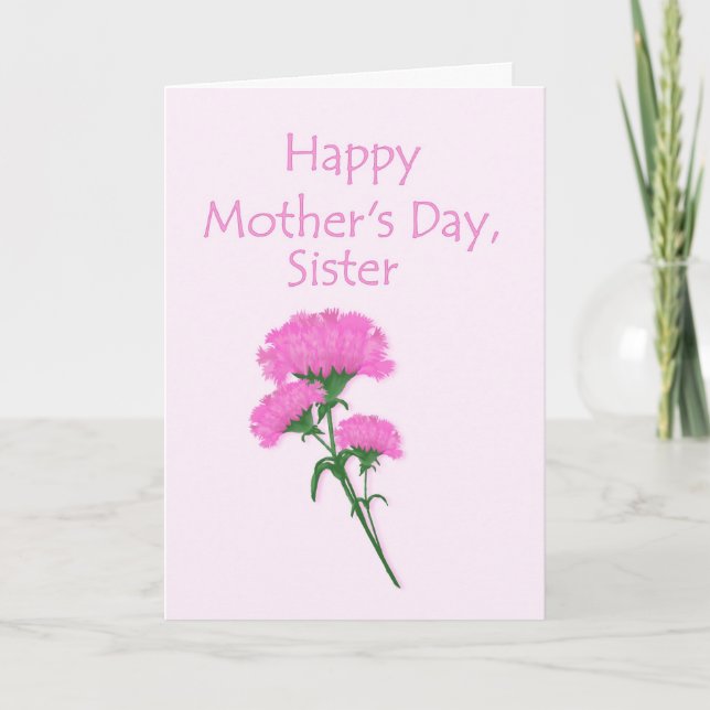 Carte Fête des mères pour soeurs avec oeillets roses (Devant)