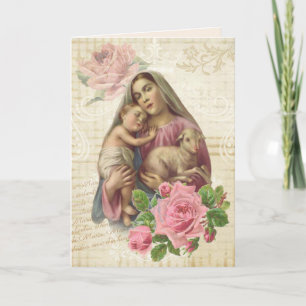 Carte Fête des mères religieuses Vierge Marie Agneau Jés
