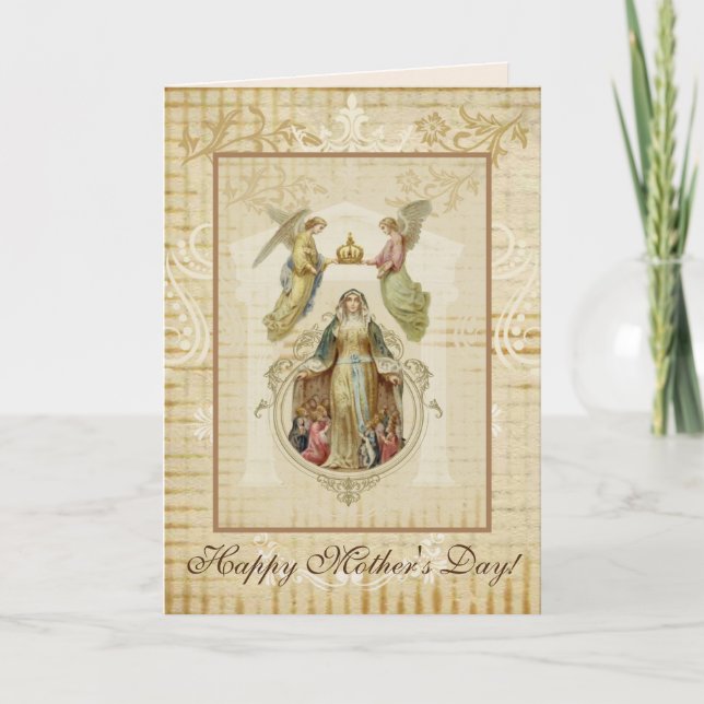 Carte Fête des mères religieuses Vierge Marie Anges (Devant)