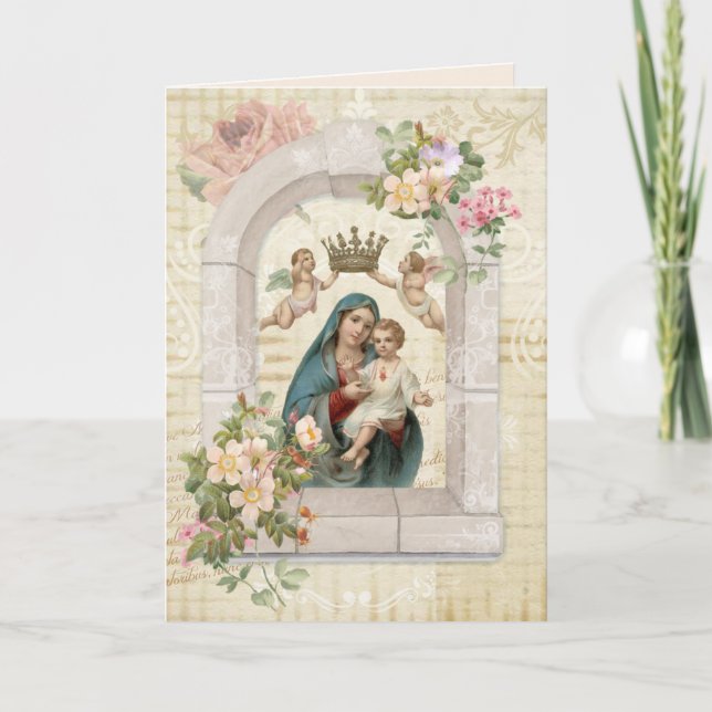 Carte Fête des mères religieuses Vierge Marie Jésus Ange (Devant)