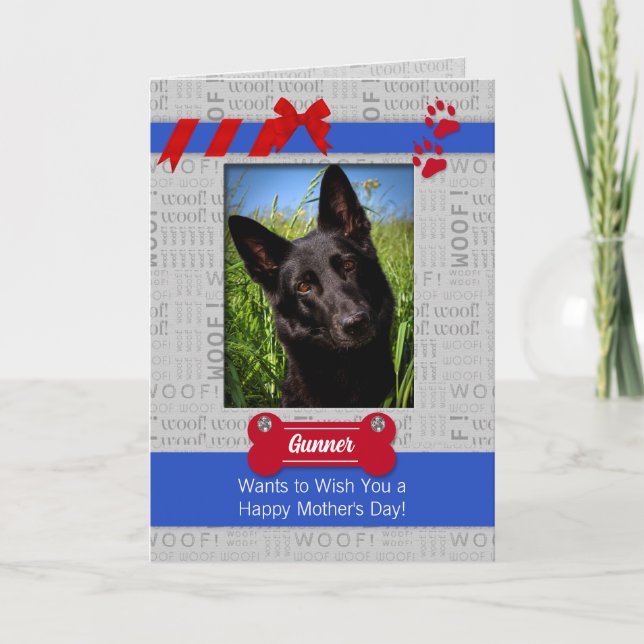 Carte Fête des Mères Rouge et Bleue du Chien Photo (Devant)
