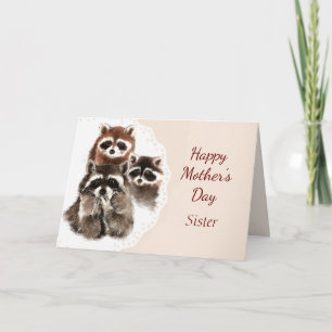 Carte Fête des mères Soeur Cute Raccoon Famille Animal