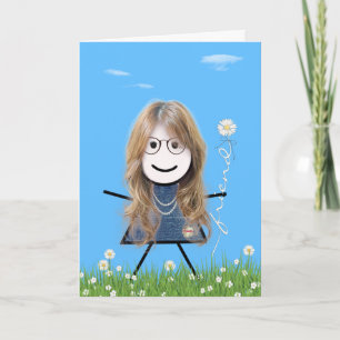 Carte Fête des mères Stick Girl avec bouquet d'amie à la