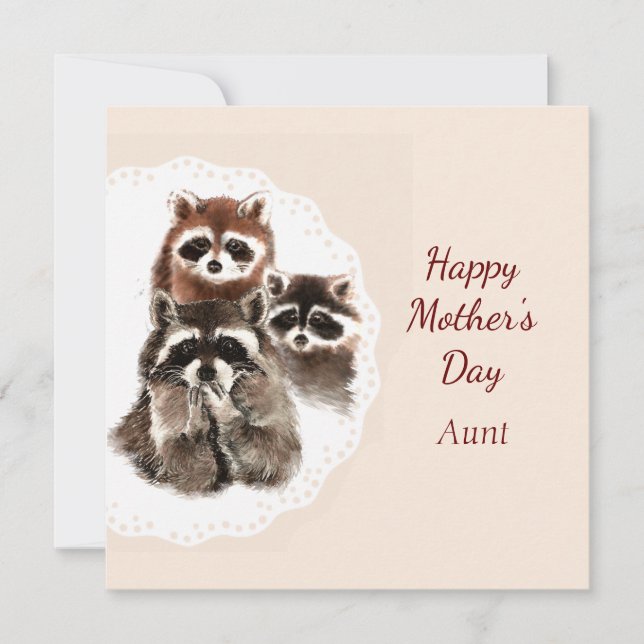 Carte Fête des mères tante Cute Raccoon Famille Animal (Devant)