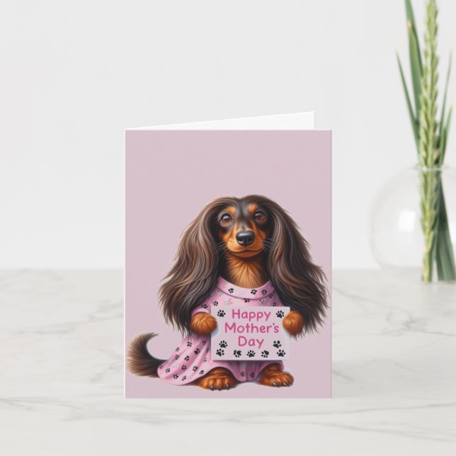 Carte Fête des Mères Teckel à Cheveux Longs (Devant)