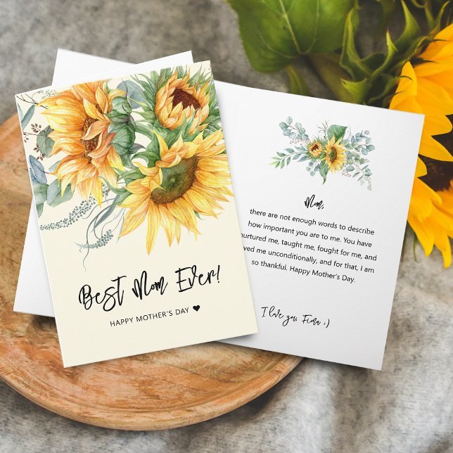 Carte Fête des Mères Tournesol Rustique Eucalyptus Vert (Mother's Day Rustic Sunflower Eucalyptus Greenery Card)