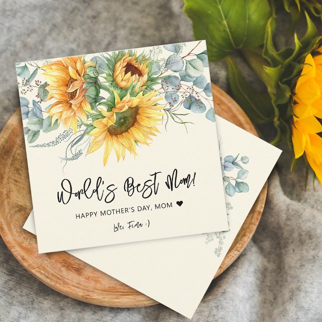 Carte Fête des mères Tournesols Rustiques Eucalyptus Sal (Mother's Day Rustic Sunflower Eucalyptus Greeting Card)