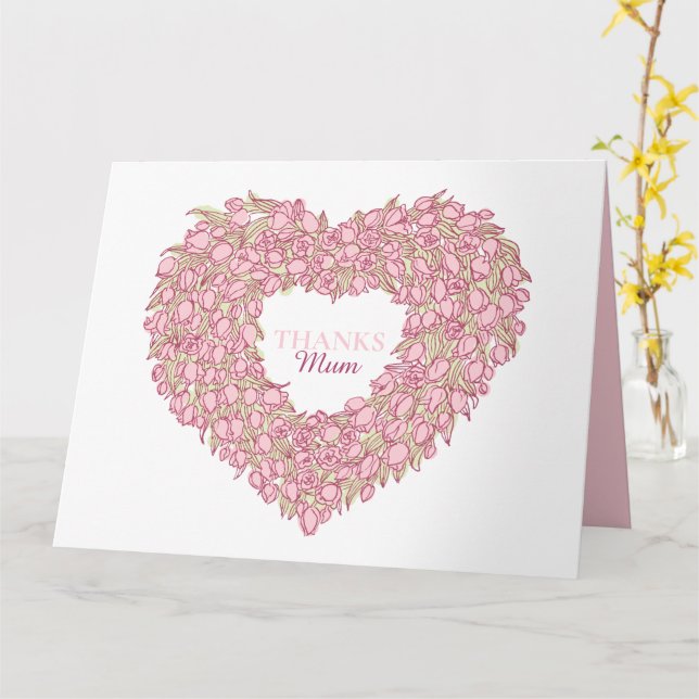 Carte Fête des mères tulipe rose bouquet coeur art rose (Fleur jaune)