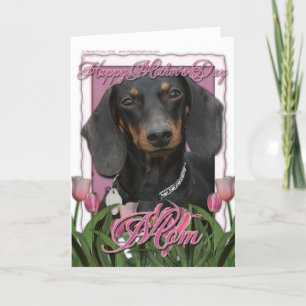 Carte Fête des mères - Tulipes roses - Dachshund - Winst