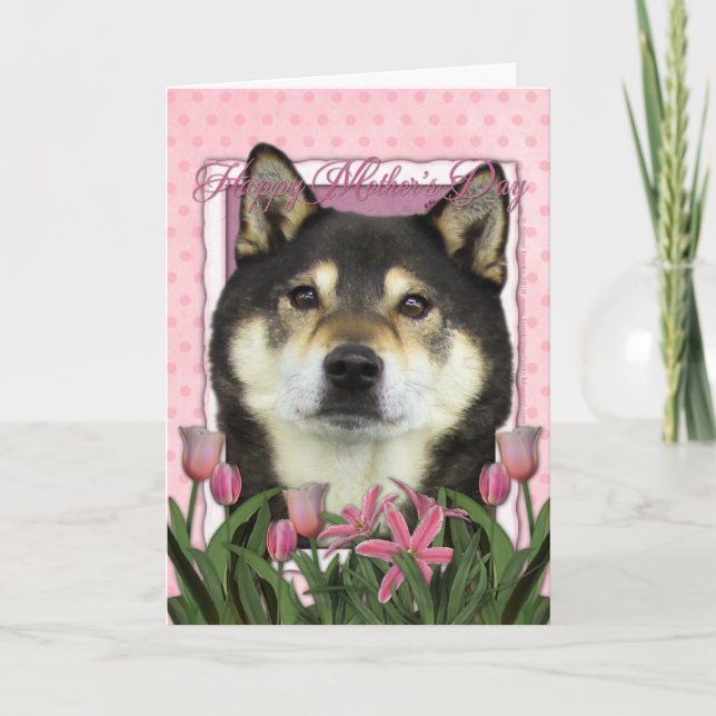 Carte Fête des mères - Tulipes roses - Shiba Inu - Yasha (Devant)