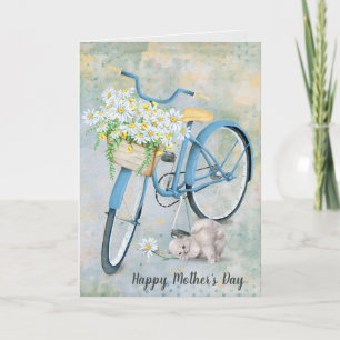 Carte Fête des Mères Vélo Bleu et Chat