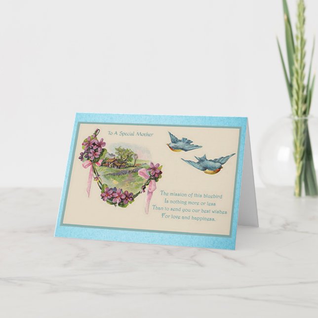 Carte Fête des mères vintages Bluebirds (Devant)