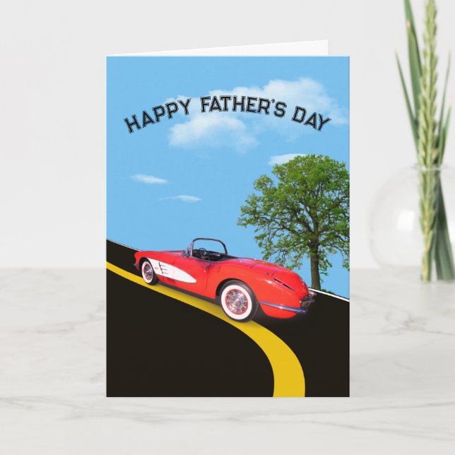 Carte Fête des pères 1960 Corvette rouge et blanche (Devant)