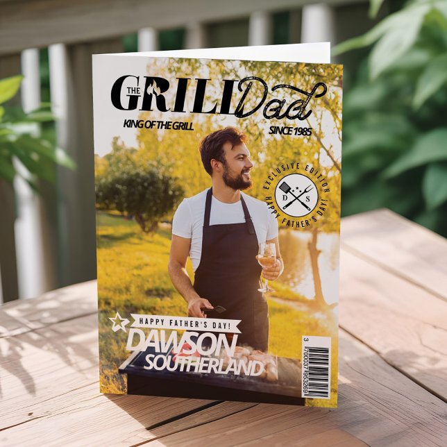 Carte Fête des pères amusante Grill Papa Photo Magazine  (Fun Father's Day Grill Dad Photo Magazine Cover Card)