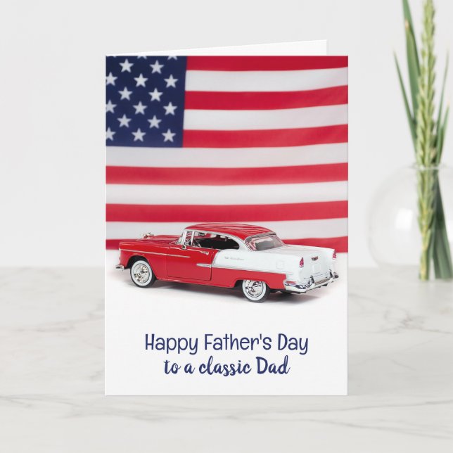 Carte fête des pères automobile rouge et blanc 1955 (Devant)