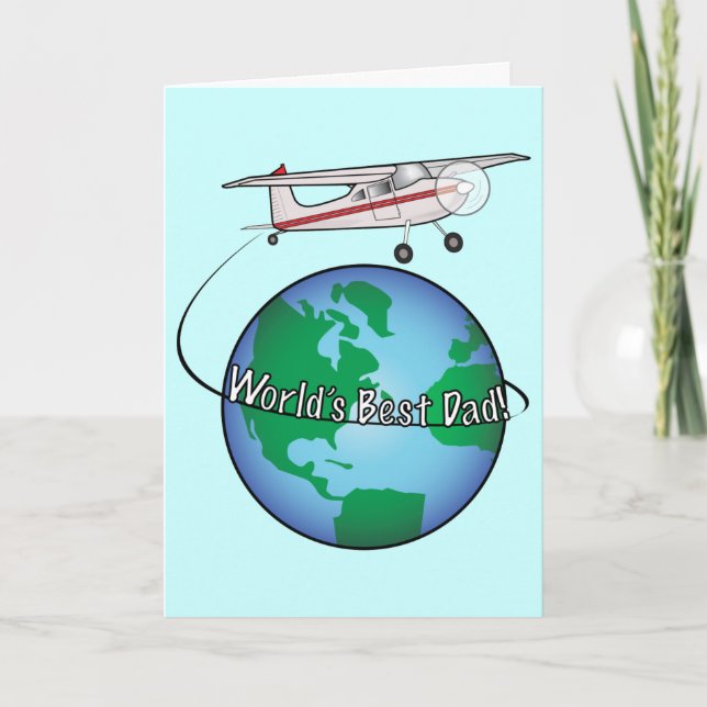 Carte Fête des pères avec avion et World (Devant)