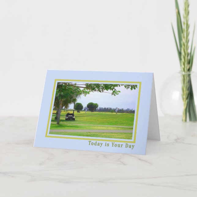 Carte fête des pères avec Golfer et Panier (Devant)