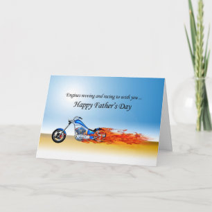 Carte Fête des pères avec une moto flamboyante