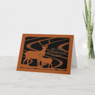 Carte Fête des pères cerf en champ, souhaits tardifs