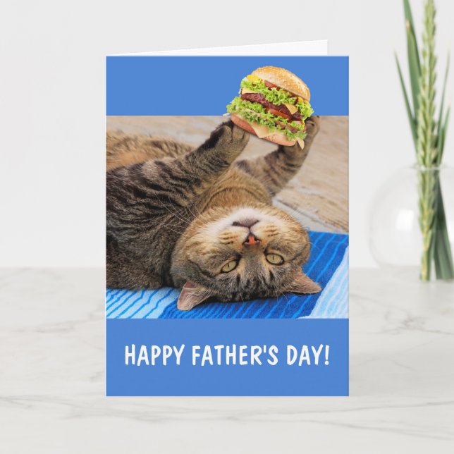 Carte Fête des Pères Chat et Nourriture Dégradée (Devant)